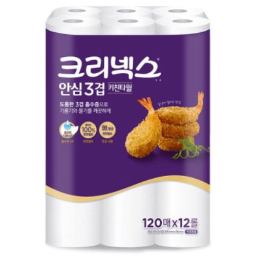 크리넥스 안심 3겹 천연펄프 · 120매 × 12롤